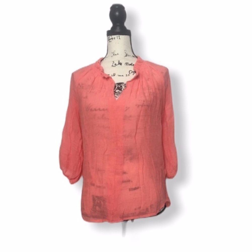 Jemma Coral Rayon 3/4 Sleeve Peasant Blouse | Size S